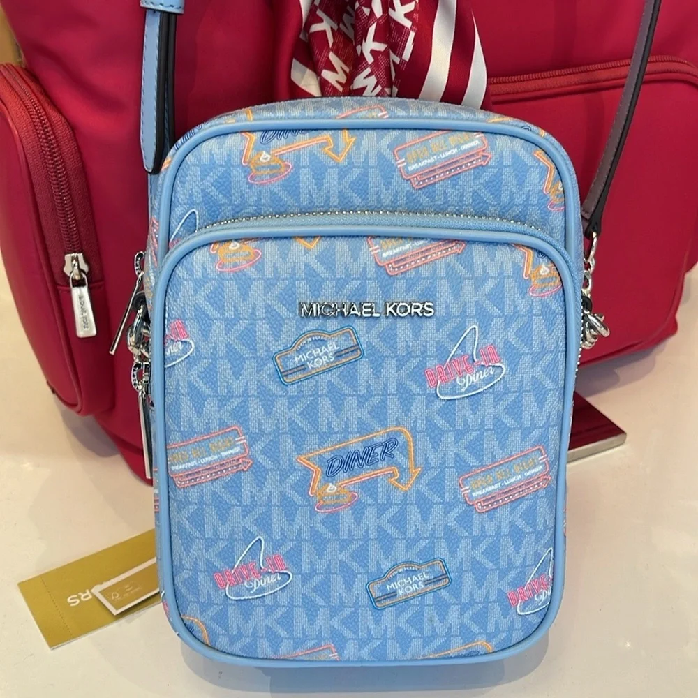 MICHAEL KORS Jet Set Md Printed Signature Logo Crossbody NS CHAIN XBODY Flight